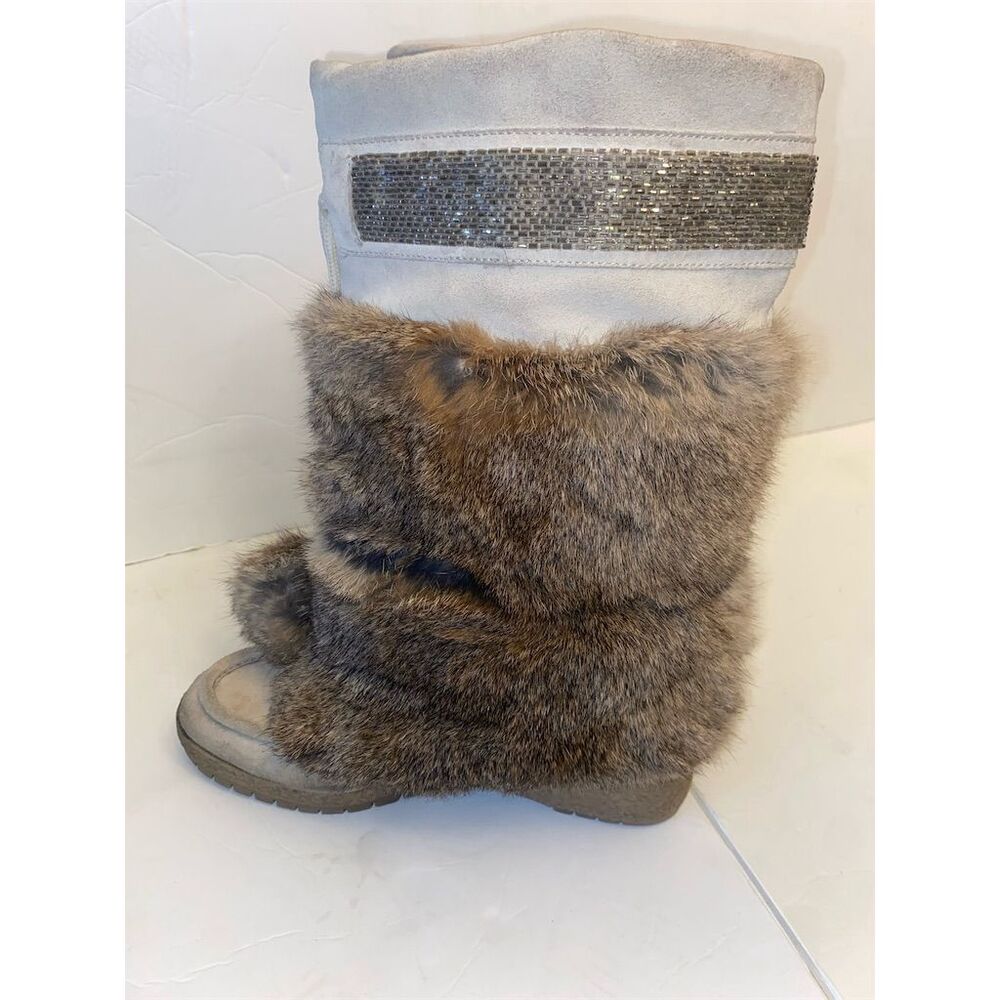 Coach Maryann Women's Brown Mid-Calf Rabbit Fur Boots Size 8 Winter Casual